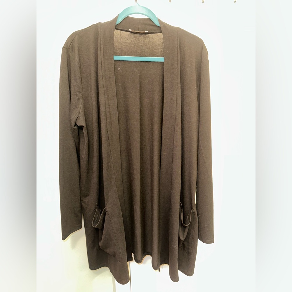 Zenana 2X Women's Open-Front Black‎ Cardigan Sweater